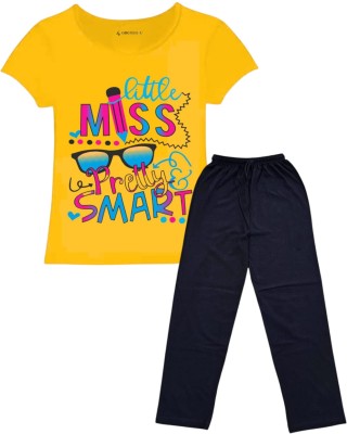 CoolTees4U Girls Casual T-shirt Pant(Yellow,Black)