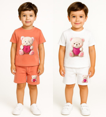 HouseOfCommon Baby Boys Casual T-shirt Shorts(Peach&White)