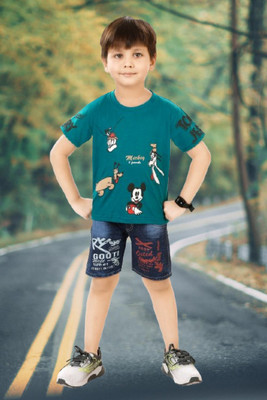 ALANTA Boys Casual Shirt Shorts(BLUE MICKEY)