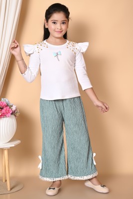 MANJURALA Baby Girls Party(Festive) Top Trouser(SEAGREEN)