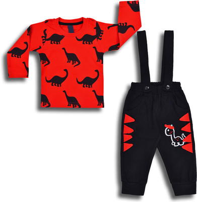 Wishkaro Baby Boys Casual T-shirt Pant(Red)