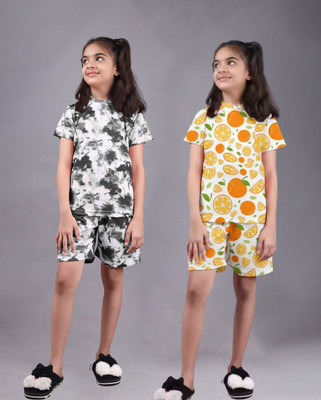 FEBVIBE Girls Casual T-shirt Shorts(Multicolor 5)