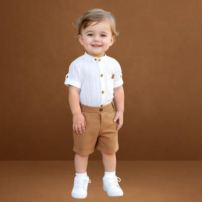 menvy Baby Boys Casual Shirt Shorts(Brown)