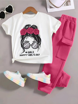 HouseOfCommon Girls Casual Top Pant(Pink)