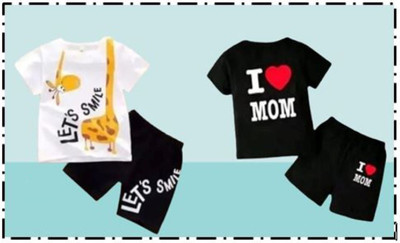 AKMALGARMENTS Baby Boys & Baby Girls Party(Festive) T-shirt Shorts(Black)