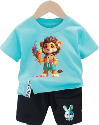 dingdong Baby Boys & Baby Girls Party(Festive) T-shirt Shorts(Blue, Brown)