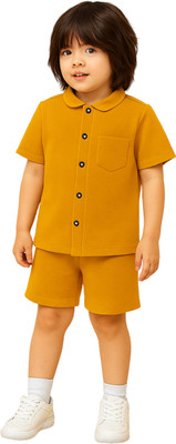 KIdbea Boys Casual Shirt Shorts(Mustard Yellow)
