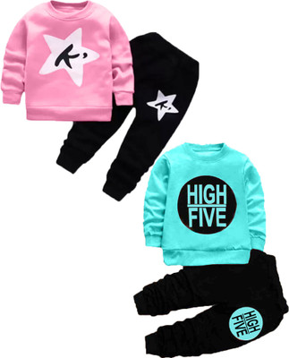 Cute N Tight Baby Boys & Baby Girls Casual T-shirt Track Pants(Baby Pink, Light Blue)
