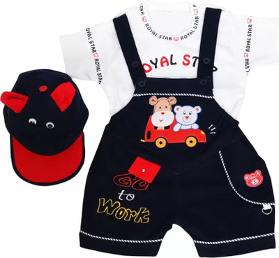 KUSHILIFESTYLE Baby Boys & Baby Girls Casual Dungaree and Romper Cap(Dark Blue)