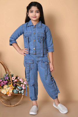 SS TEXTILE Girls Party(Festive) Shirt Jeans(Light Blue)