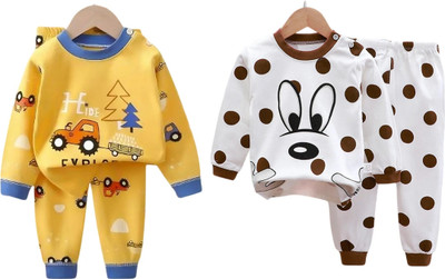 HDKFASHION Baby Boys & Baby Girls Casual T-shirt Pyjama(Yellow and White)