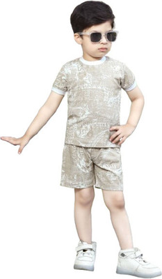 Meena and company Boys Casual T-shirt Shorts(Beige)