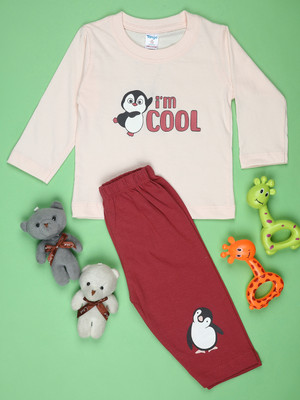 V-MART Baby Boys Casual T-shirt Pyjama(Peach)