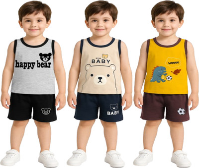 HEYDALS Baby Boys Casual T-shirt Shorts(GREY-BISCUIT-MUSTARD)