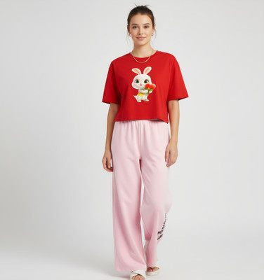 Wearax Girls Casual T-shirt Trouser(RED)