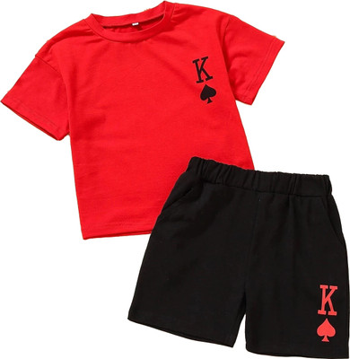 HouseOfCommon Boys & Girls Casual T-shirt Shorts(Black, Red)
