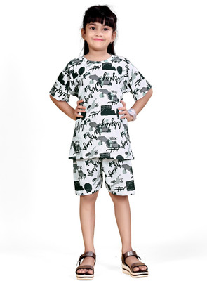 skyteria Girls Casual Top Track Pants(Green)