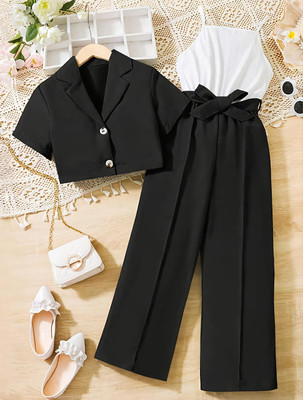 Kid Clouds Girls Party(Festive) Blazer Top, Pant(BLACK)