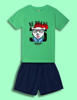 Nusyl Boys Casual T-shirt Shorts(Green & Navy Blue)