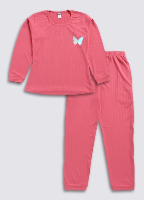 NOTTIE PLANET Girls Casual T-shirt Pyjama(Pink)