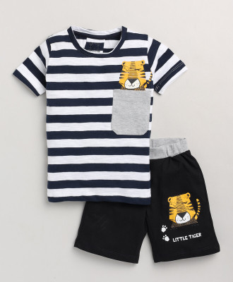 Lazy Shark Boys Casual T-shirt Shorts(Navy Blue)