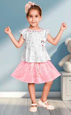 OLISA FASHION MART Girls Party(Festive) Skirt Top(Pink)