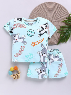 YK X Tinyo Boys & Girls Looney Toons Casual T-shirt Shorts(Sea Green)