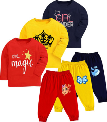 Fasla Boys & Girls Casual T-shirt Track Pants(Multicolor)