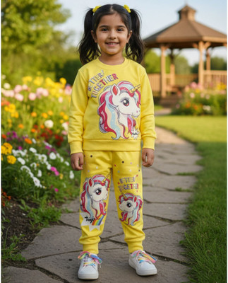 DAWINAR Baby Girls Party(Festive) T-shirt Track Pants(Yellow)