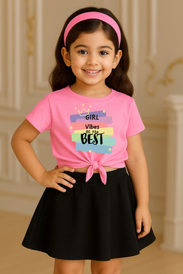 Shree shyam enterprises Girls Casual Top Skirt(Pink and Black)