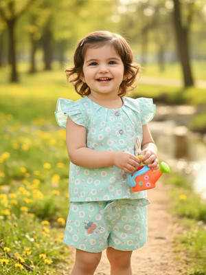 BABY'S DAY Baby Girls Casual Top Shorts(S.Blue)