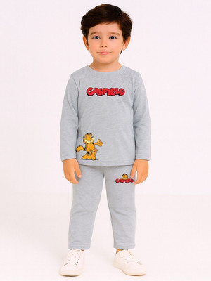 YK X Minute Mirth Boys & Girls Garfield Casual T-shirt Pyjama(Grey)