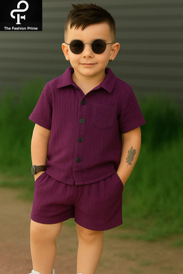 The Fashion Prime Boys Party(Festive) Shirt Shorts(Wine)