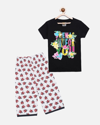 CLAEL Girls Casual Pyjama Sleepsuit(BLK_LDBG)