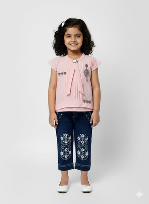Girijesh Singh Baby Girls Party(Festive) Top Jeans(Pink)