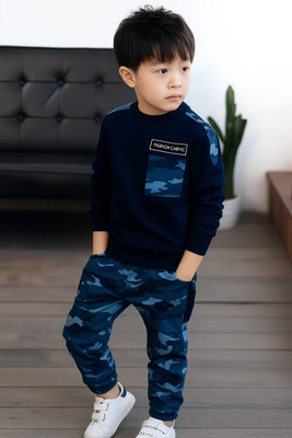 Whitebubble Boutique Boys Casual T-shirt Pant(Blue Army)