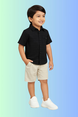 KRIYU CREATION Boys Casual Shirt Shorts(BLACK, CHIKU)
