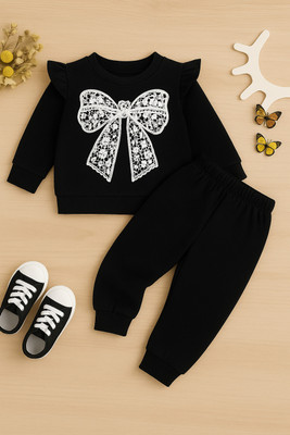 River Baby Girls Casual Top Track Pants(BLACK)