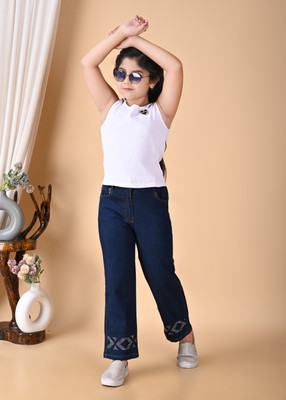 Latest Dresses Girls Party(Festive) Top Jeans(WHITE)