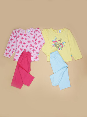 V-MART Baby Girls Casual T-shirt Legging(Pink-Yellow)