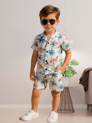 FASHION GRAB Baby Boys Casual Shirt Shorts(Orange)