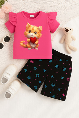 BubbleTwyst Girls Casual T-shirt Shorts(Rani)