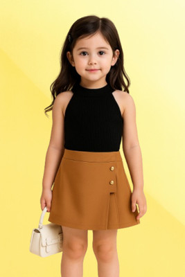 RIYANSHI Girls Casual Top Skirt(Black, Brown)