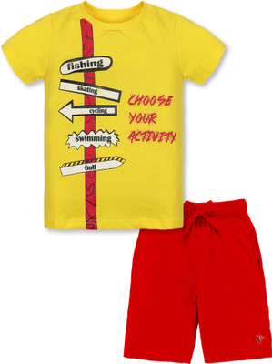 KiddoPanti Boys Casual T-shirt Shorts(Yellow / Red)