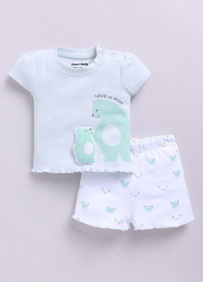 Smart Baby Baby Girls Casual T-shirt Shorts(Blue & White)