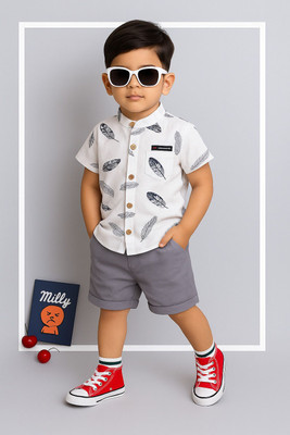 KILLER Baby Boys & Baby Girls Casual Shirt Shorts(MORPANKH_WHITE-GREY)