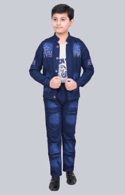 KIDCHAMP Boys Party(Festive) Jacket Jeans, T-shirt(Blue)