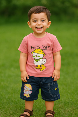 Noor Fashion World Boys & Girls Party(Festive) T-shirt Pant(PINK)