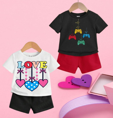 Rithi Fashions Baby Boys & Baby Girls Casual T-shirt Shorts(WHITE, BLACK)