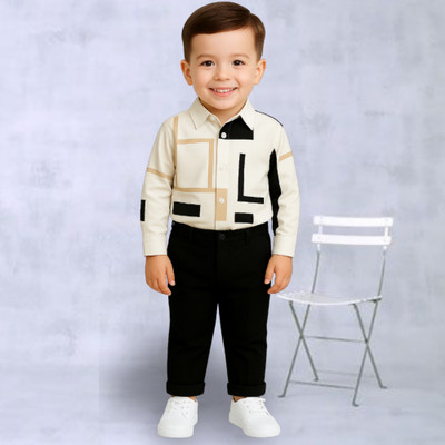 MENVVY FAB Baby Boys Party(Festive) Shirt Pant(WHITE GEOMETRIC PATTERN)
